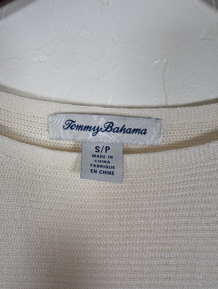 Suéter feminino Tommy Bahama pequeno branco com nervuras pulôver de asa de morcego malha casual top - Imagem 2 de 4