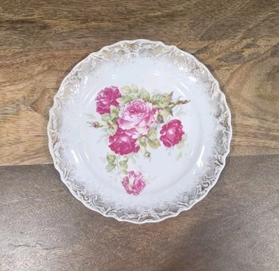 Antique Three Crown China Germany Embossed Hand-Painted Roses Dinner Plate 7.5'' 
