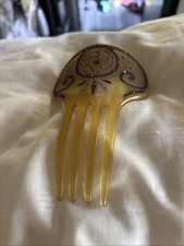 Vtg Early Art Deco Celluloid Hair Comb Light  Dark Purple Rhinestones 5 x 4