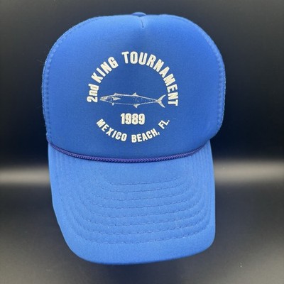 Vtg Mexico Beach Florida Hat 2nd Annual Kingfish Tournament 1989 Blue Snapback