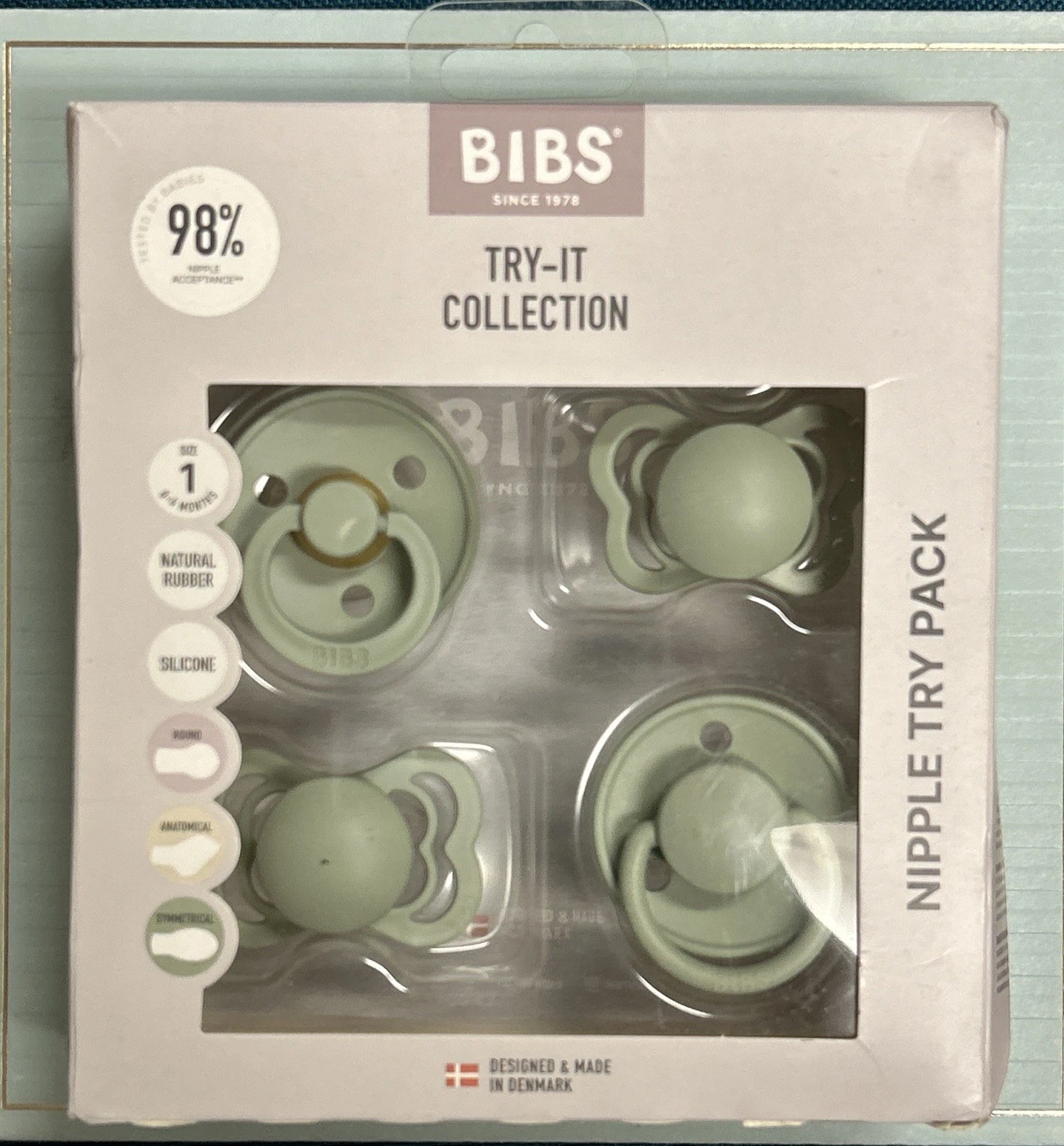 Bibs Baby Try-It Collection Nipple Try Pack In Sage Size 1 (0-6 Months) New