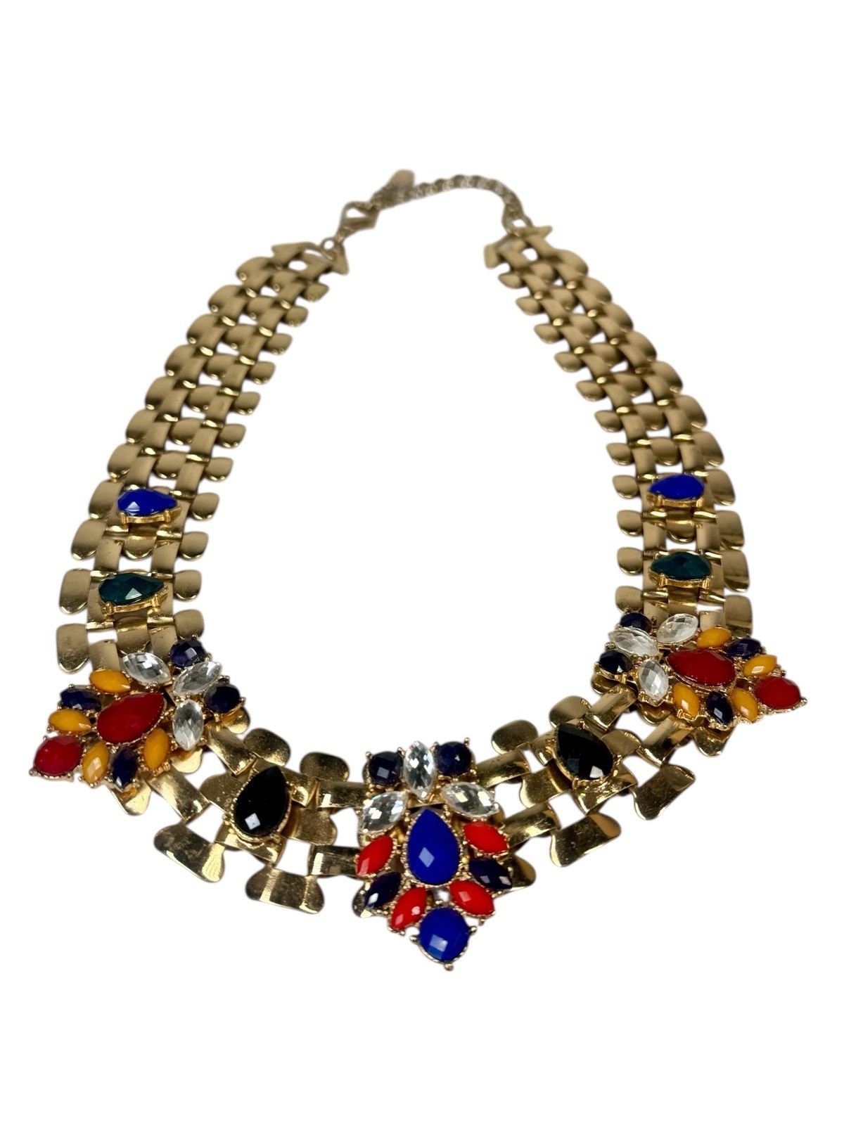 Multi Colored Rhinestone Gold Tone Statement Coll… - image 3