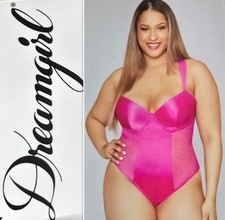 NWT Dreamgirl Satin & Mesh Hearts Teddy Bodysuit Lingerie Hot Pink Plus Size 2X