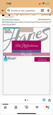 Hanes Silk Reflections Sheer Plus Silky Control Top Barely There Pantyhose