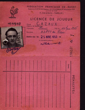 PAU (64) FRANZÖSISCHER RUGBYVERBAND / LIZENZ Club Henri CAZAUX um 1950