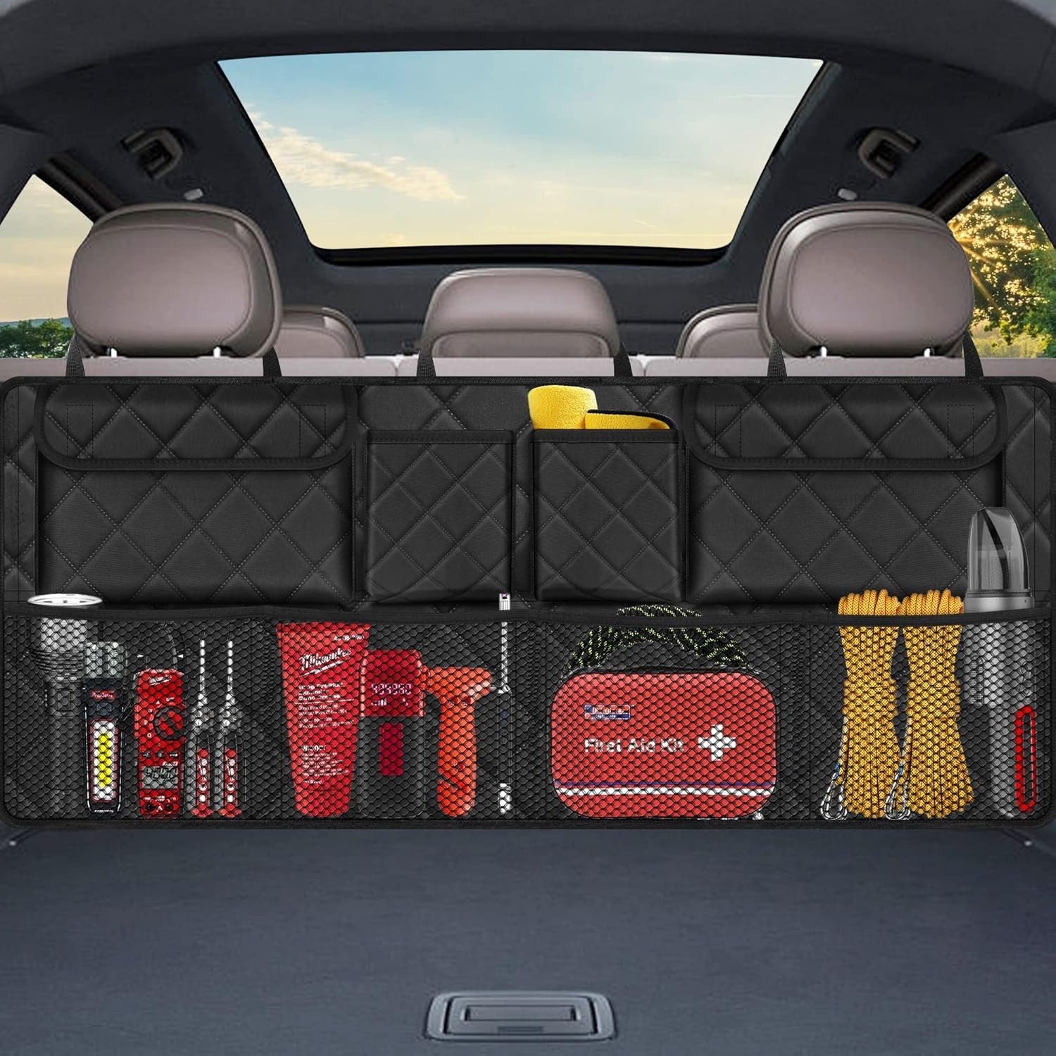 Femuar Car Trunk Organizer, Large Capacity Backseat Trunk Organizer (42"*18"), C