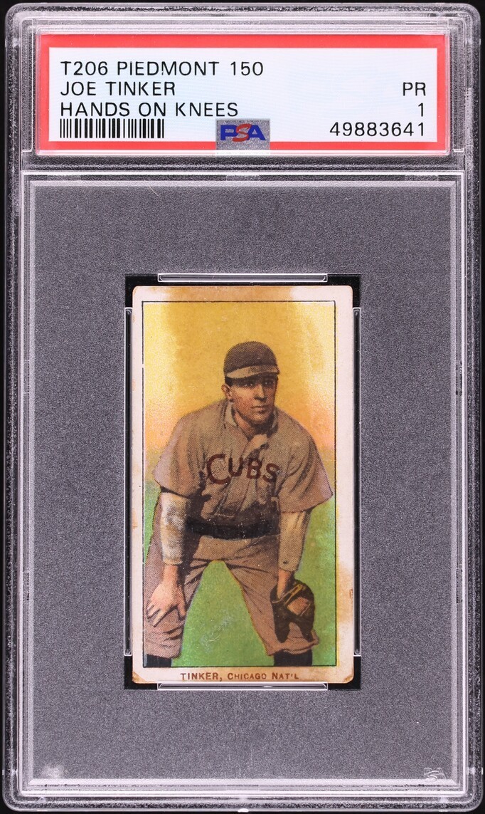 1909-11 T206 Joe Tinker HANDS ON KNEES, PIEDMONT PSA 1 PR