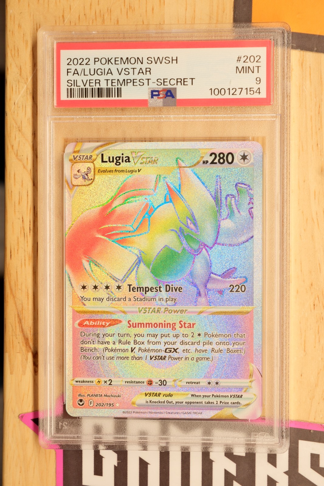 Lugia VSTAR Rainbow Secret Rare Card 202/195 SWSH Silver Tempest PSA-9