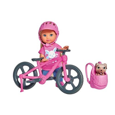 Simba Evi Love Holiday Bike mit Fahrrad + Hund 12 cm Spielpuppe Haustier Set