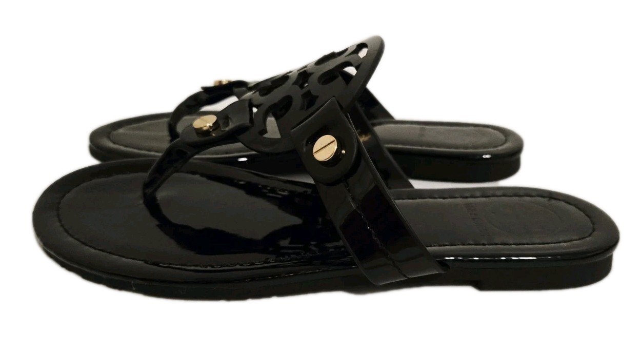 Tory Burch Miller Black Patent Leather Sandals Slip On Women's Size 5 NEW  thumbnail 5