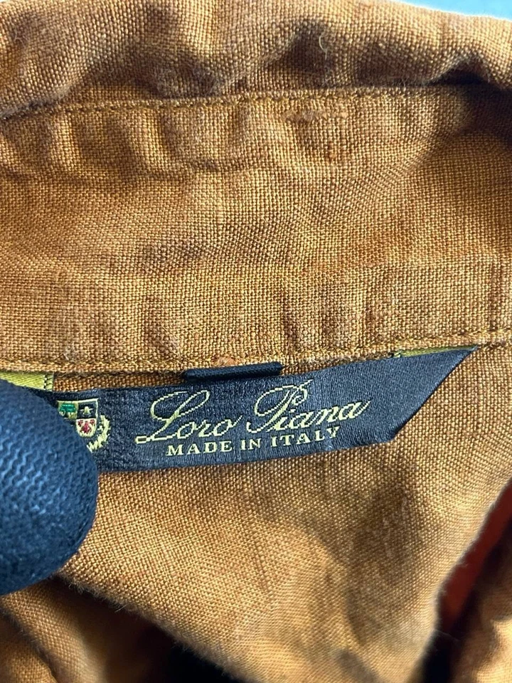 Camisa Loro Piana Mujer Grande Marrón Lino Gran Tamaño Abotonada Foto 3 de 4