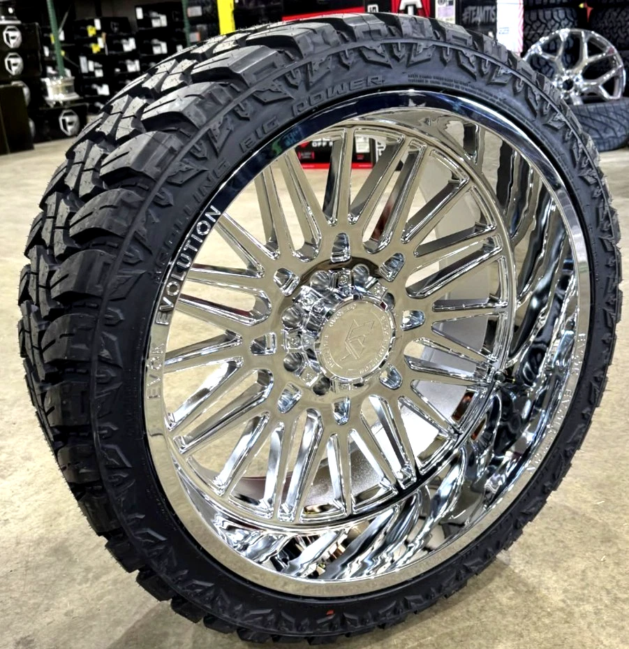 4x NEW 24X12 Evok EV502 Wheels & Tires Package Chrome 8x6.5 RAM Chevy GMC 8x165 - Image 3 of 4