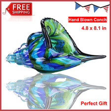 Glass Conch, Hand Blown Seashell Art Glass Figurine Beautiful Home Decor Crystal