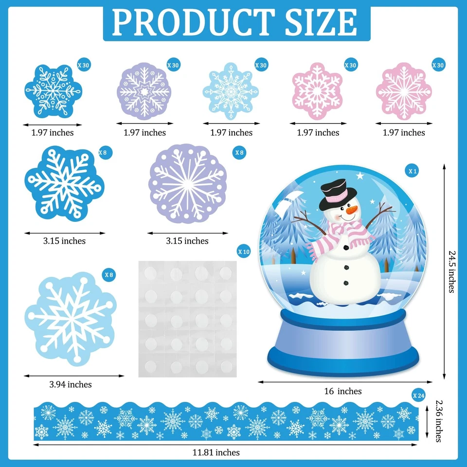 199 Pcs Winter Bulletin Board Decoration Snow Globe Bulletin Board Set Snowma... - Image 2 of 4