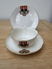 W H Goss Melon Tea Set Trio - Cup,Saucer and Tea Plate - Crest for Woolwich