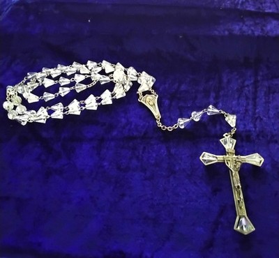 Sterling Silver Aurora Borealis Cone Cut Crystals 3'' Crucifix 32'' Rosary 