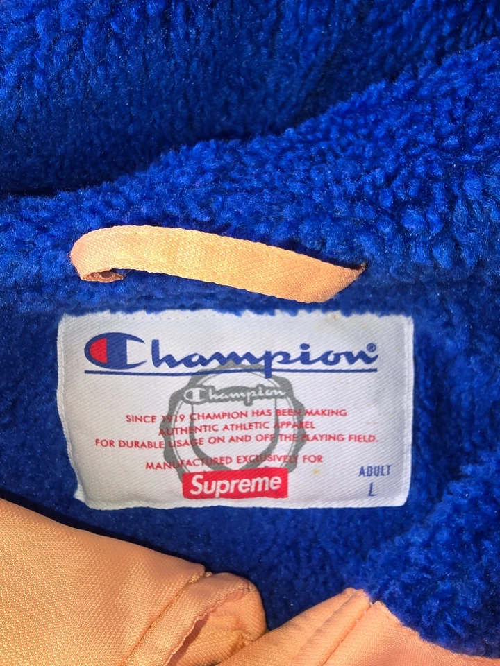 Parka con capucha Supreme X Champion - Forro polar azul melocotón/azul real - Talla L Foto 3 de 4