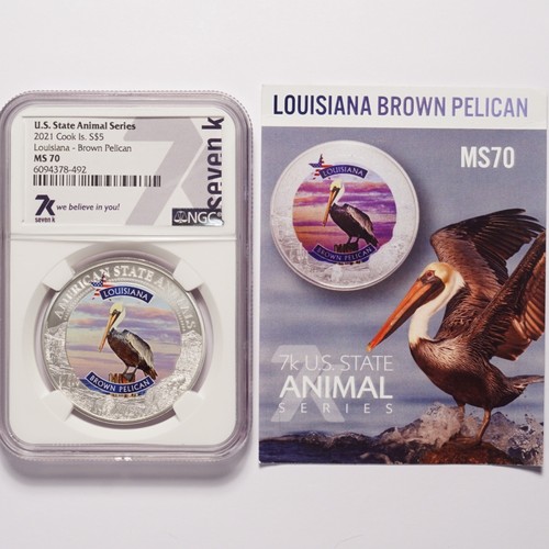 2021 Cook Is. Silver $5 Louisiana Brown Pelican NGC MS70