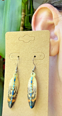 Hand-Painted - Plastic Feather Dangle Earrings Native American - Americana - 2''