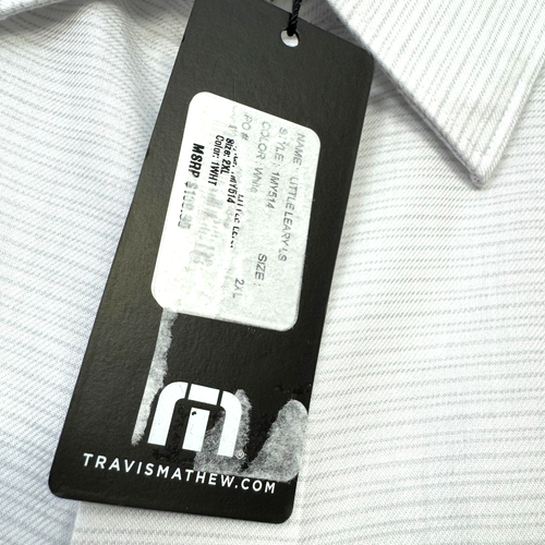 Travis Mathew langärmliges Button-Down-Hemd für Herren gestreift weiß 2XL neu mit Etikett $ 130 - Bild 4 von 6