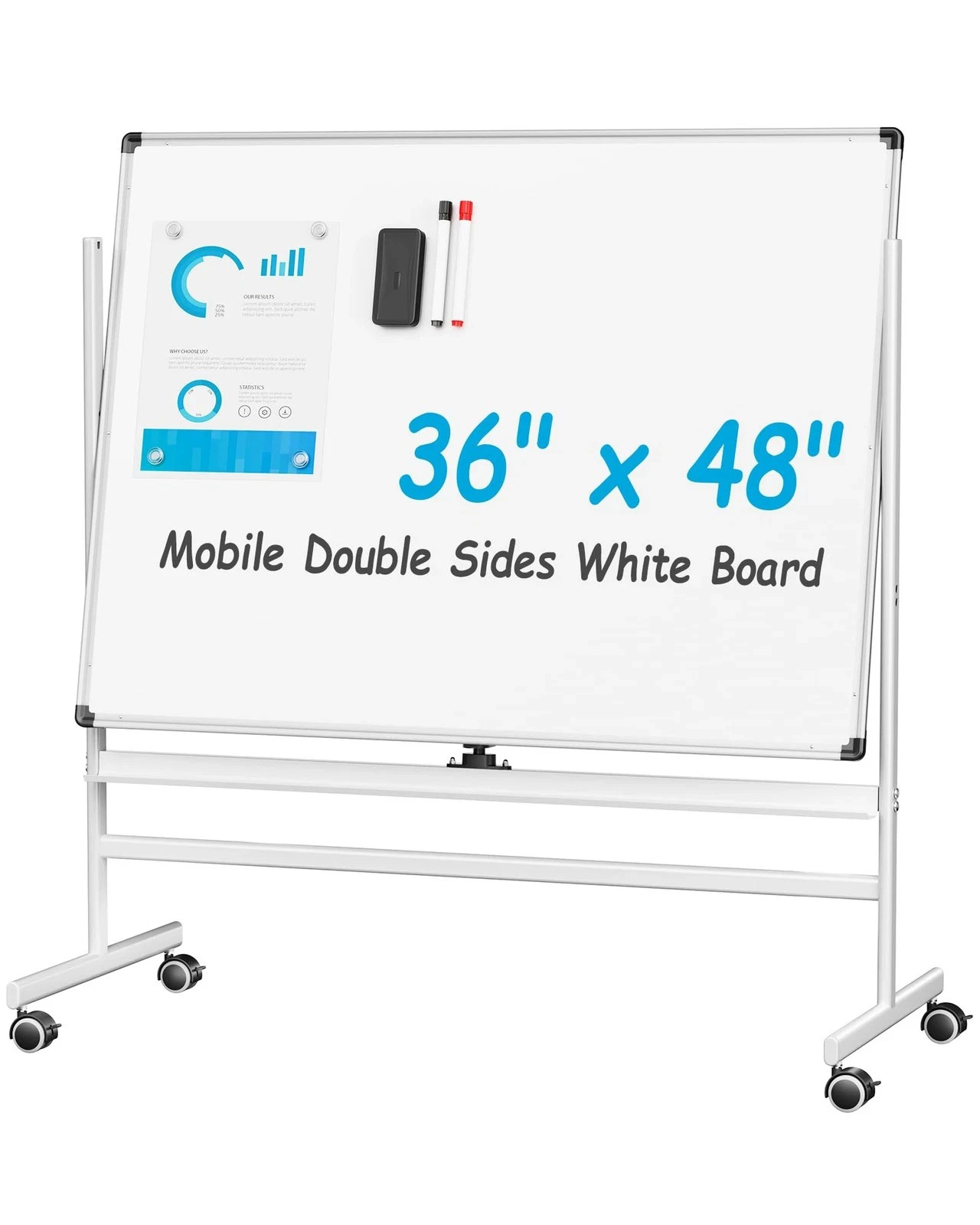 VUSIGN Mobile Double Sided Whiteboard 36x48 Rolling Dry Erase Board Stand