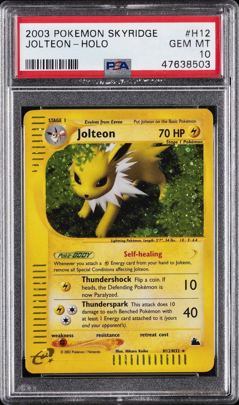 2003 POKEMON SKYRIDGE #H12 JOLTEON-HOLO PSA 10