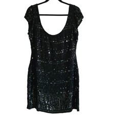 SCALA Black Beaded Sequin Scoop Neck Cocktail Party Mini Dress Women's Size 14