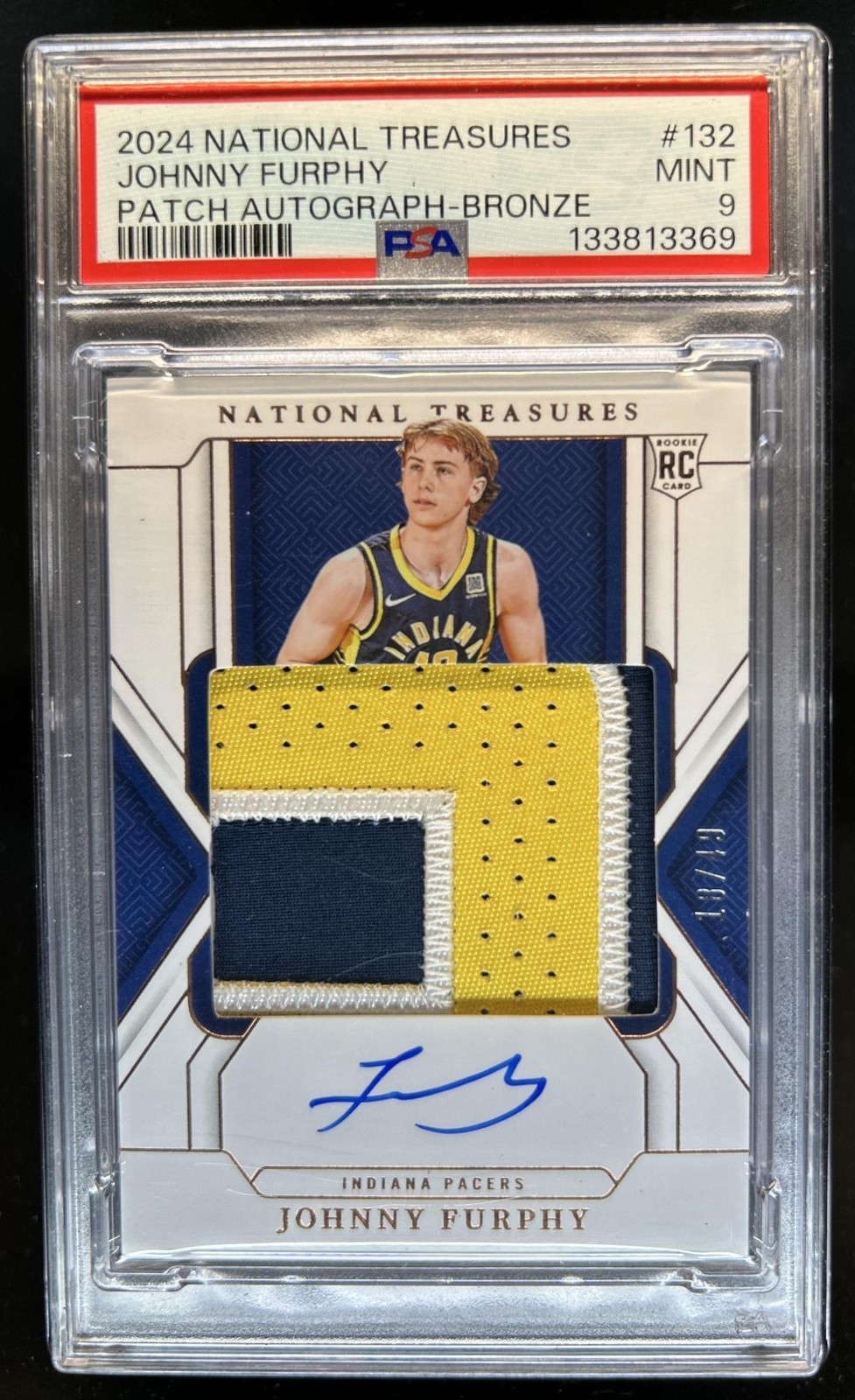 2024-25 National Treasures Johnny Furphy Rookie Patch Auto RC Bronze #/49 PSA 9