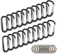 20PCS Mini 1.85"/4.7CM Aluminum Carabiners with 10PCS Nickel Metal Key Rings Lig