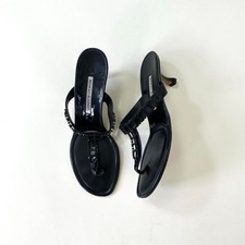 Vintage manolo blahnik black beaded thong san...
