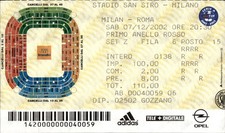 Milan vs Roma Serie A San Siro 2002 Stadium Ticket Football Italy
