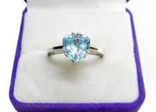 Vintage 925 Sterling Silver Blue Cubic Zirconia Heart Ring Solitaire Size 7.25