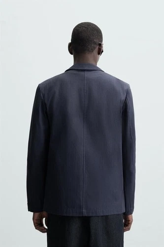 Zara Mens Textured Herringbone Overshirt Blazer M Navy Blue 5070/700 NWT image 3