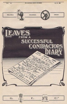 GENERAL ELECTRIC CO Contractor's Diary - Antique Engineering Advert 1905