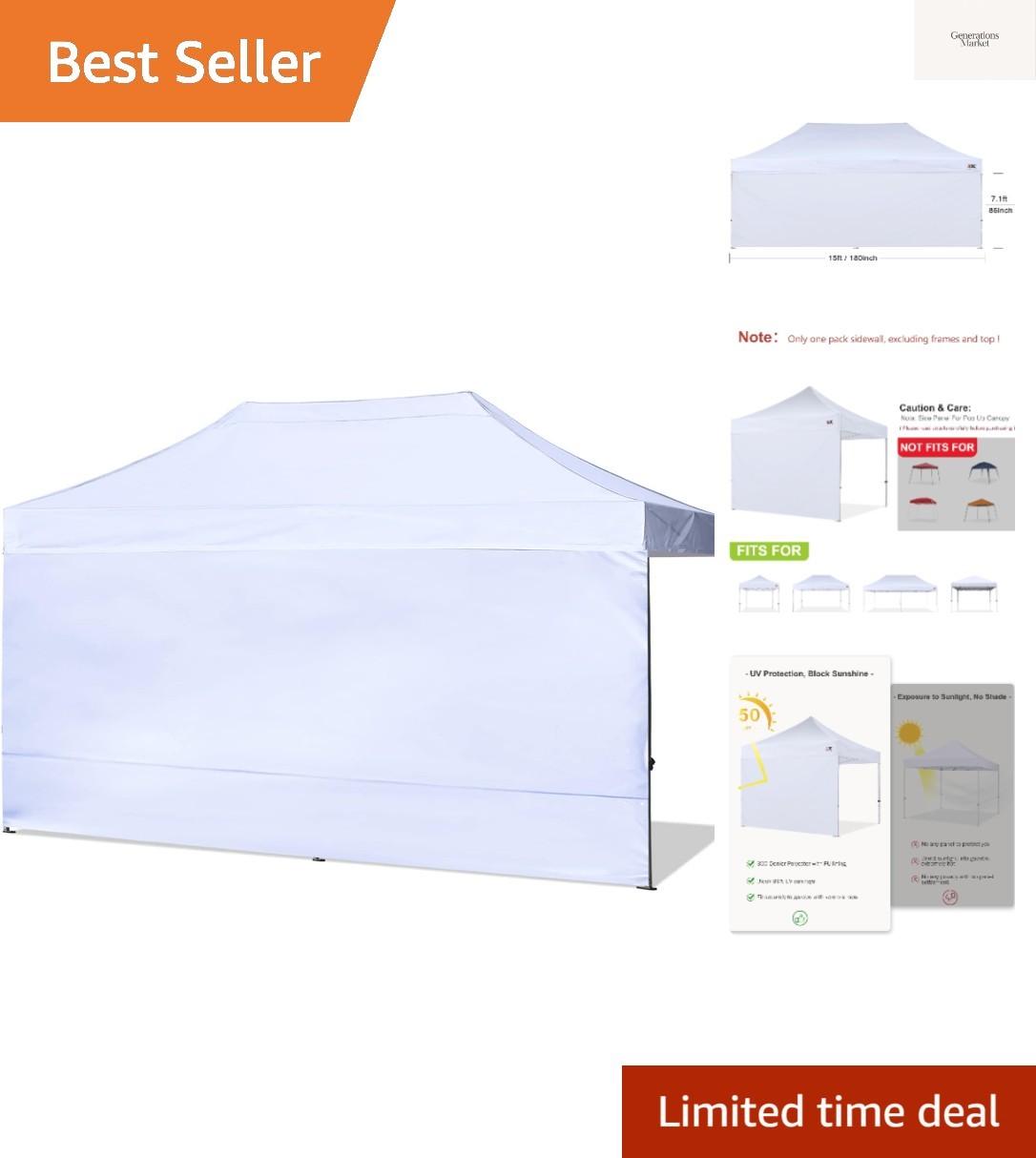 Sunwall 10x20 Ft, 1 Pack Sidewall Only, No Frame Or Top, White