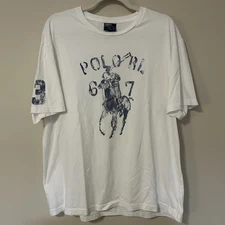 Vintage Polo Ralph Lauren Men’s Large Big Pony RL 67 #3 Graphic T-Shirt White