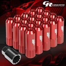 J2 M12X1.25 7075 ALUMINUM 20MM OD/60MM 16PC OPEN END LUG NUT W/4X LOCK+KEY RED