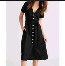 Quince 100% European Linen Midi Dress Women's M Black Button Front Pockets