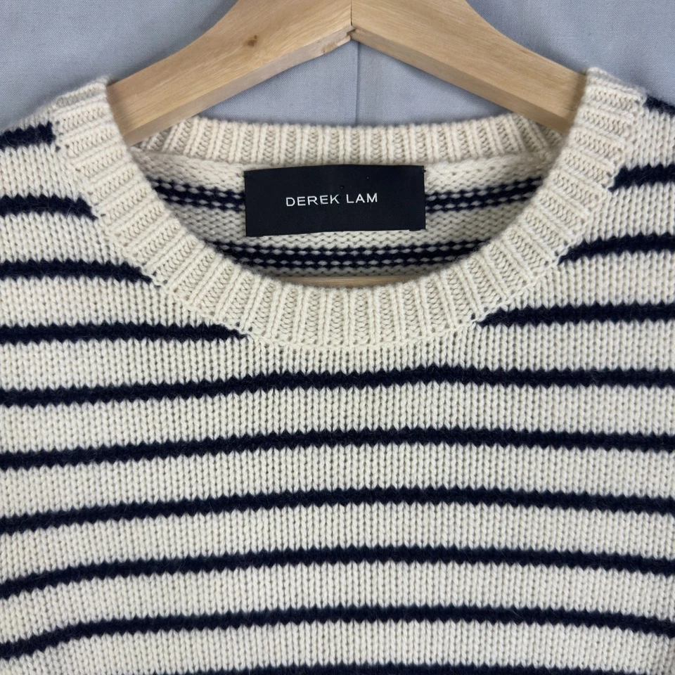 Suéter Derek Lam Mujer Talla S 100% Cachemir Blanco Rayas Manga Larga Tejido Foto 3 de 4