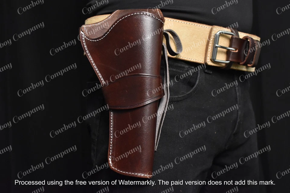 Gun Holster Belt Western Cowboy Leather Revolver Pistol Single Side.38.44.45 USA - Image 3 of 4
