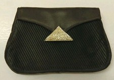 c.1950s Black Clutch Evening Purse Rhinestones Vintage Made In USA by GRACELINE