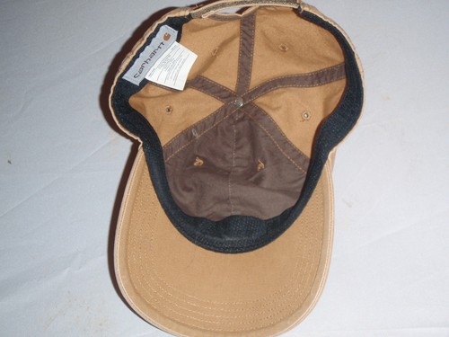 Carhartt Men's Brown Canvas Cap Hat Size is Adjustable Workwear Leather patch - Picture 6 of 9