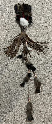 Medicine Man Prayer Fan w/ FUR FEATHERS LEATHER WRAP Native American HOPI 40''