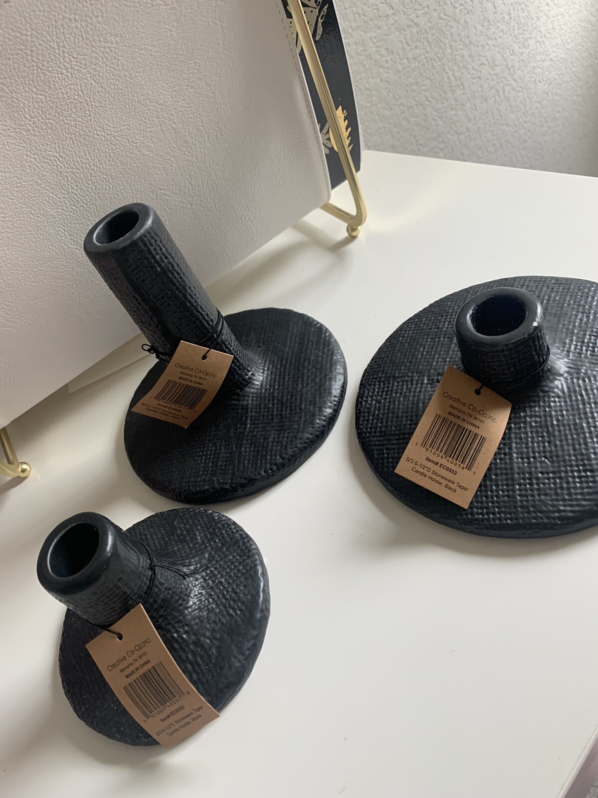 Creative Co-op Stoneware Candle Holder Set Of 3