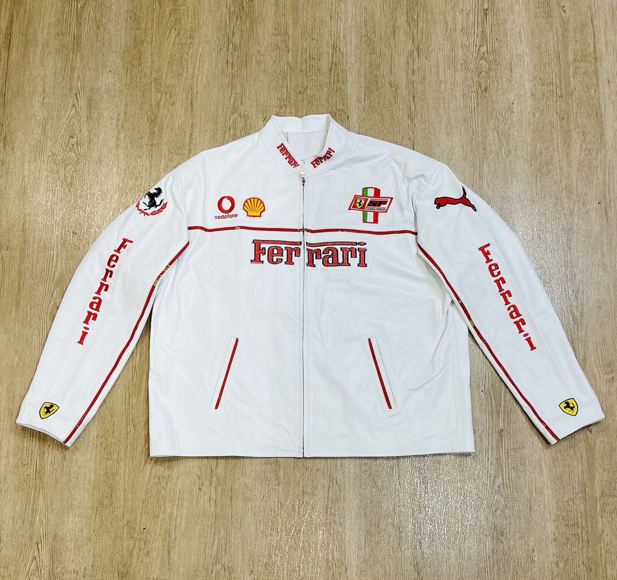 Vintage Ferrari Racing Puma White Leather Jacket Size 4 XL ✓? | eBay