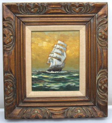 PRESTON WILLIS Oil Painting Clipper Ship at Sea Original Canvas Signed Framed
