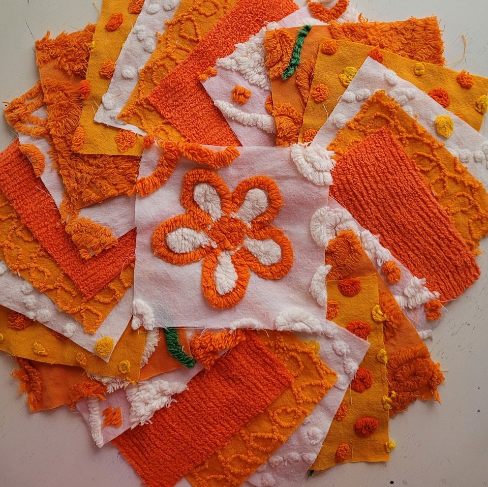 70 25 * Shades of Orange 6" Quilting Squares From Vtg Chenille