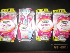 LOT OF 4 Schick Quattro For Women Raspberry Rain Disposable Razor - 3+1 ct EACH