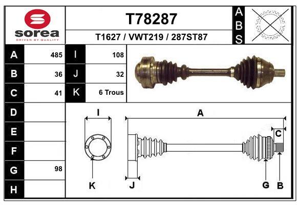 EAI Antriebswelle Vorne Links FüR VW Passat Variant Touran Golf VII T78287-image