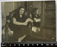 Young beautiful Cute woman/girls, reflection in the mirror, unusual old photo